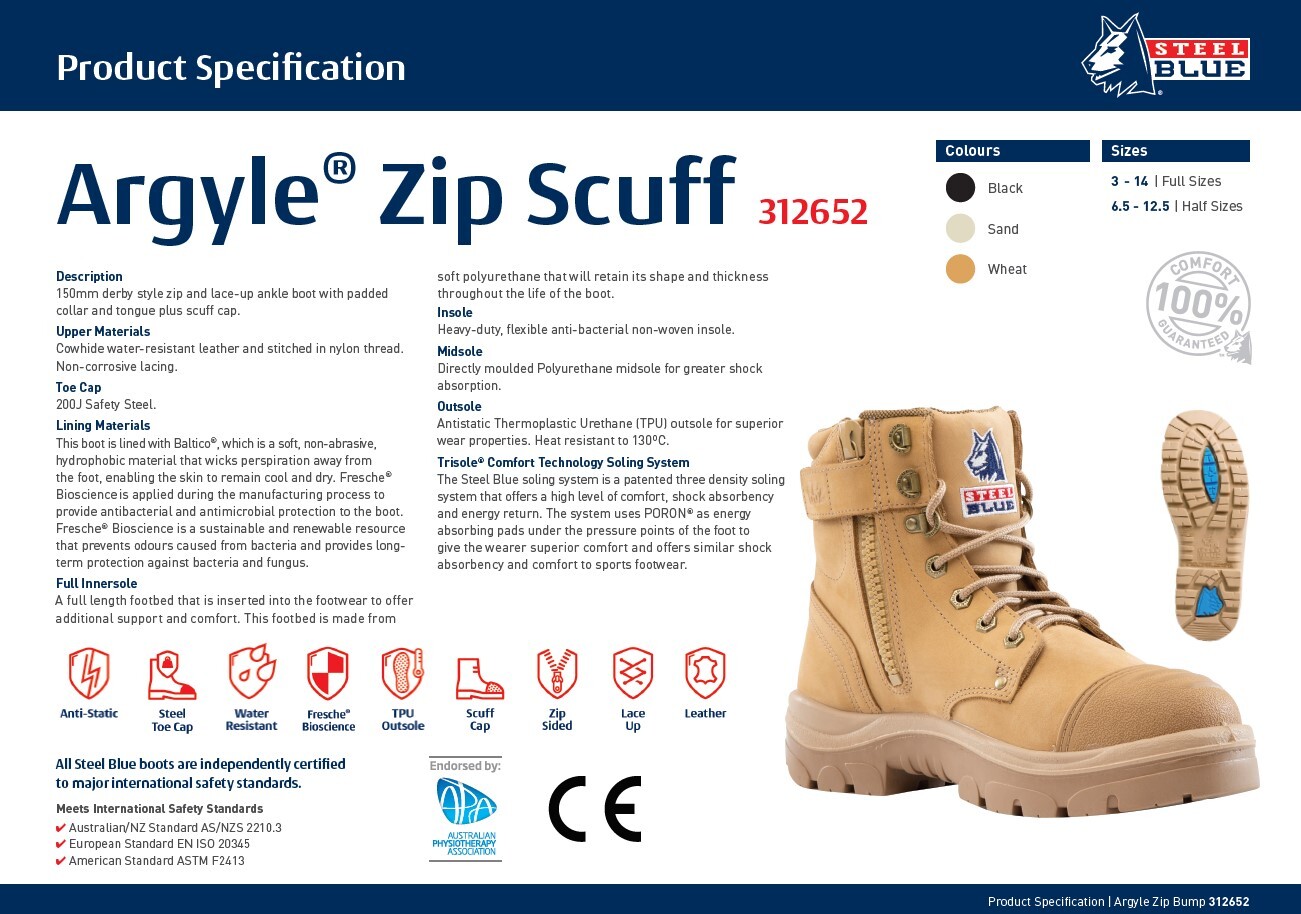 Steel Blue Portland Zip Scuff Safety Boot - Wheat