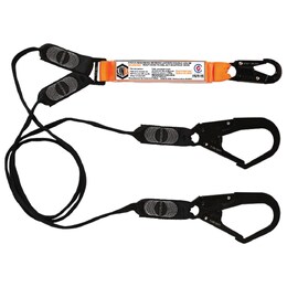 LINQ Elite Double Leg Shock Absorbing Webbing Lanyard - 1 x Snap Hook 2 x Scaffold Hook